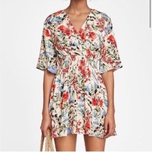 Zara Floral Cinch Waist Mini Dress
